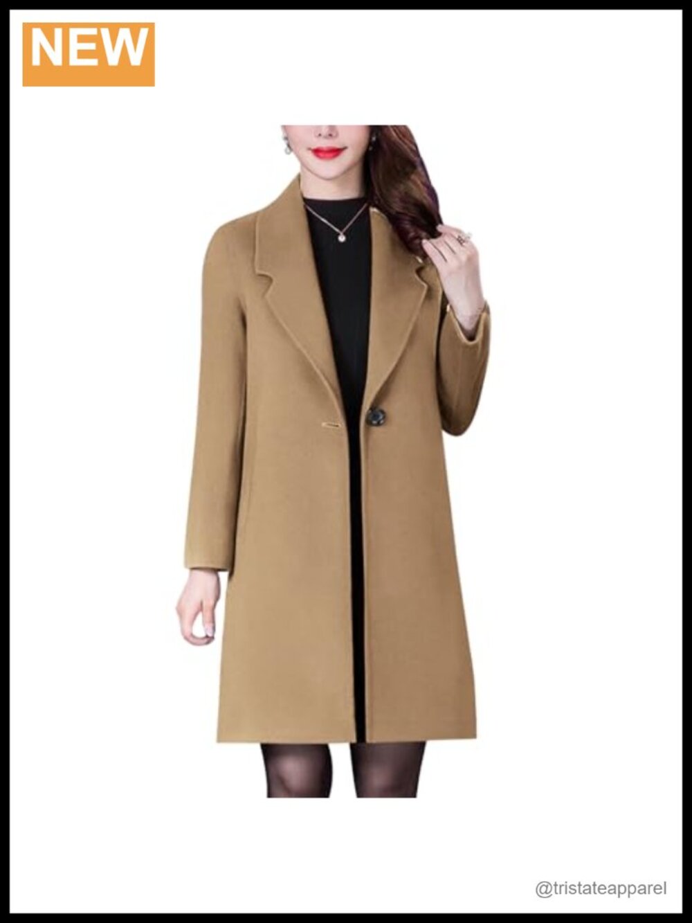 Women's Winter Wool Blend Pea Coat Notched Lapel One Button Mid-Length Overcoat